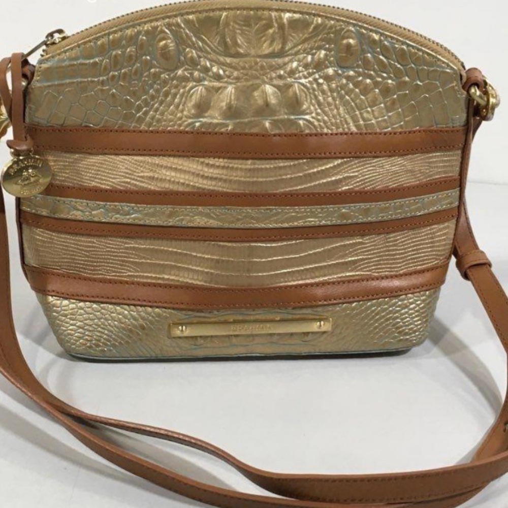 Women’s Brahmin Mini Duxbury Tan/Gold Stripes Crossbody Bag